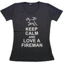 Damen T-Shirt "Keep Calm and love a fireman", dunkelblau, Gr. S