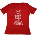 Damen T-Shirt "Keep Calm and love a fireman", dunkelblau, Gr. L