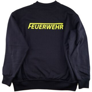 Dunkelblaues Sweatshirt, Pullover beidseitig FEUERWEHR  neongelb Gr. M