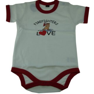 Weiß-roter Baby Body "FIREFIGHTERS LOVE" (12 - 18 Monate)