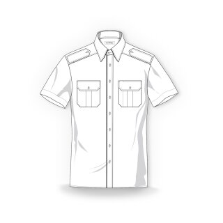 Weißes Premium-Uniformhemd m. Tunnel u. abnehmbaren Schulterklappen, Kurzarm, Slim Fit