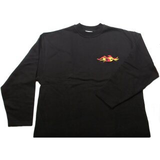 Sweatshirt, schwarz, Steiß- & Bruststick "Flamme", gelb & rot, Größe XXL