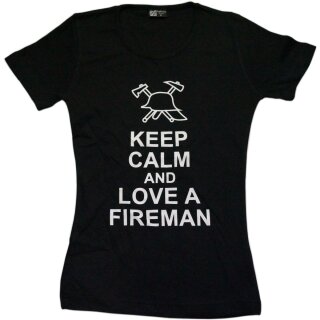 Damen T-Shirt "Keep Calm and love a fireman" M Schwarz