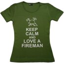 Damen T-Shirt "Keep Calm and love a fireman" Farbe schwarz Gr. M