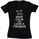 Damen T-Shirt "Keep Calm and love a fireman" Farbe schwarz Gr. L