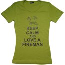 Damen T-Shirt "Keep Calm and love a fireman" 8 Farben S_Sand
