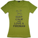 Damen T-Shirt "Keep Calm and love a fireman" Farbe anthrazit Gr. M