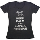 Damen T-Shirt "Keep Calm and love a fireman" Farbe anthrazit Gr. L