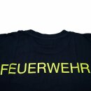 dunkelblaues Kinder T-Shirt mit neongelbem Rückenaufdruck "FEUERWEHR", Gr 152-164
